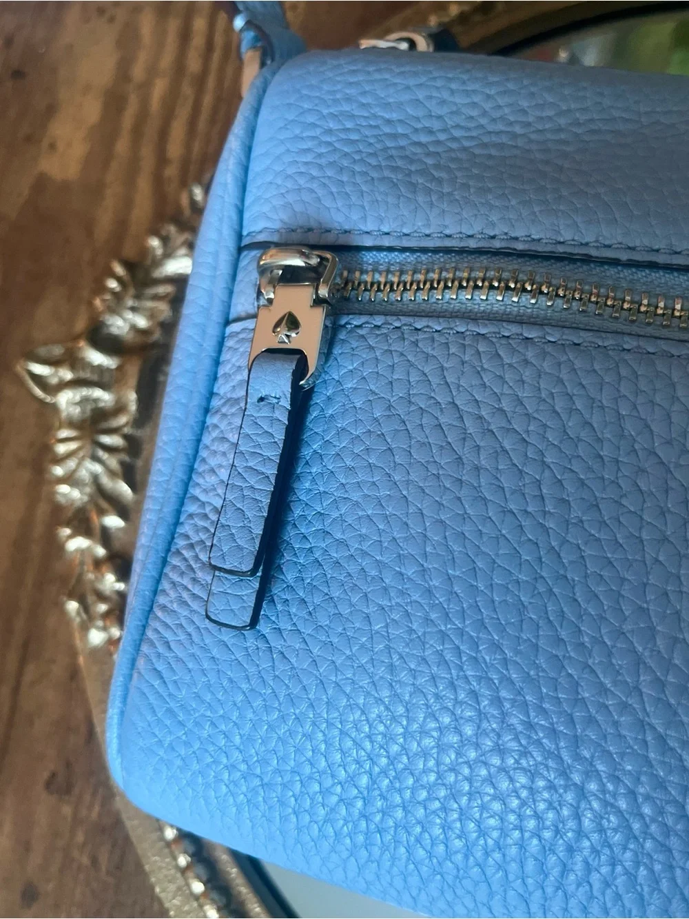 Kate Spade Polly Pebbled Leather Crossbody Bag Powder Blue Silver Hardware